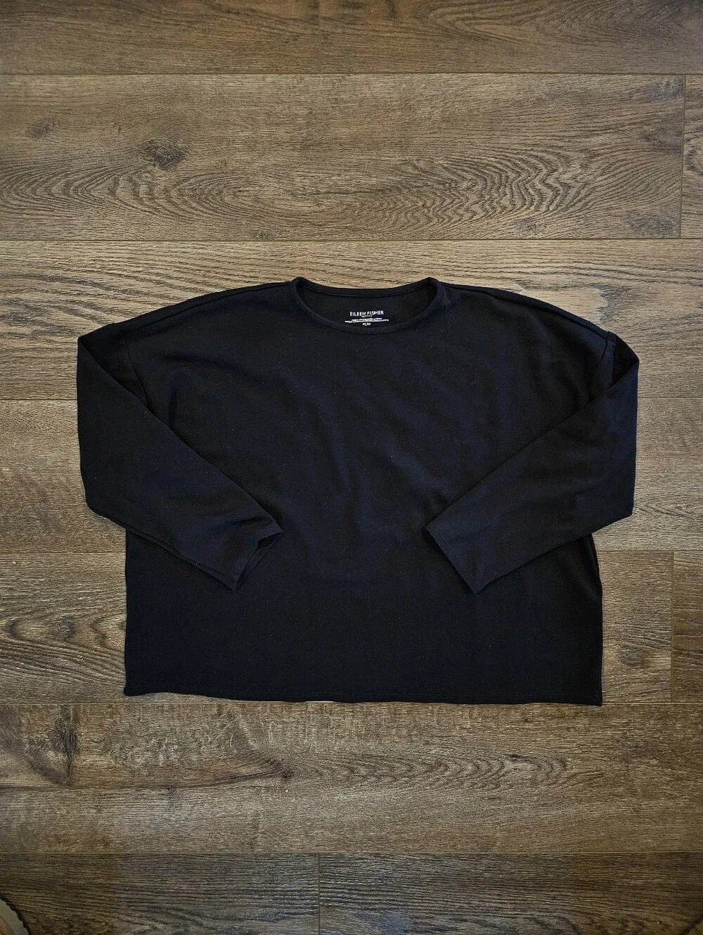 Eileen Fisher Black Crew Neck 3/4 Sleeve Shirt, Size Small Petite - Picture 1 of 5